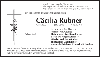 Traueranzeige von Cäcilia Rubner von Pegnitz-Zeitung
